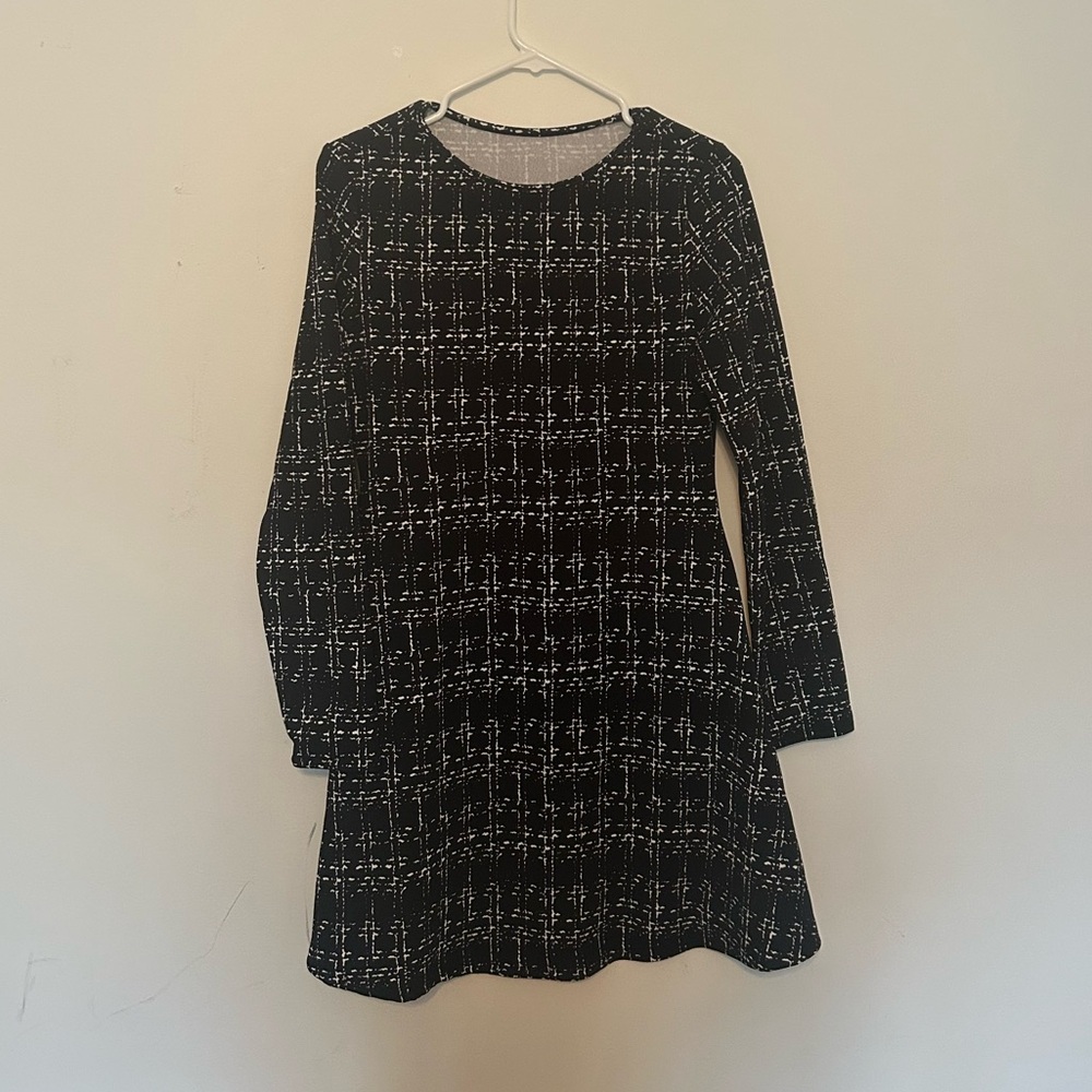 Black Patterned Long-Sleeve Dress
